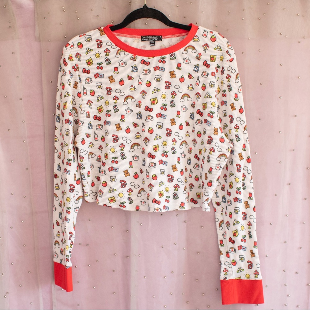 Dolls Kill X Hello Kitty and Friends Patterned Waffle Thermal Crop Top